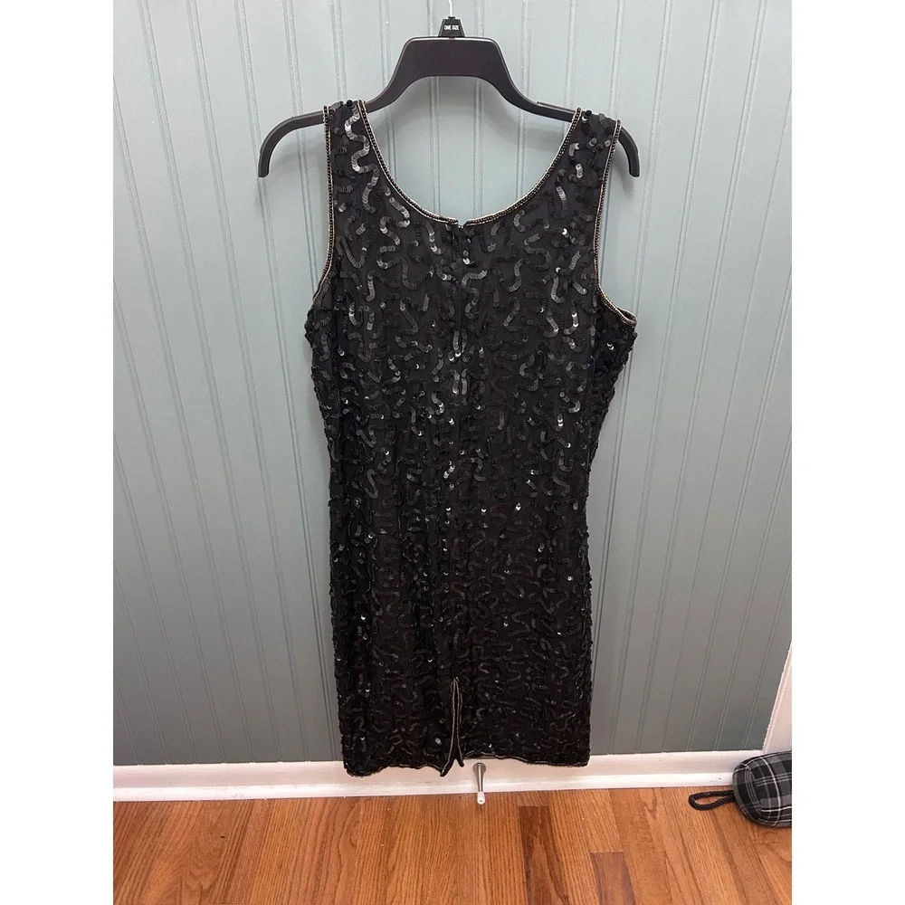 Jewel Queen Vintage‎ Black Silk Sequin Beaded Cocktail Dress Womens Medium Gold